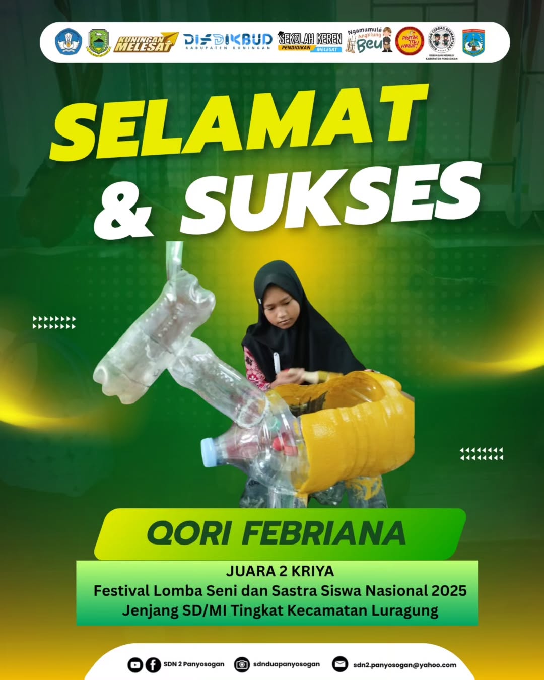 Juara 2 Kriya pada Lomba FSL3N Jenjang SD Tingkat Kecamatan Luragung Tahun 2025