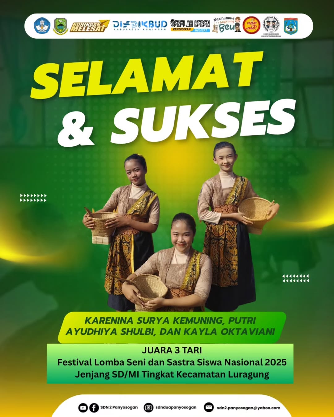 Juara 3 Tari Kreasi pada Lomba FSL3N Jenjang SD Tingkat Kecamatan Luragung Tahun 2025